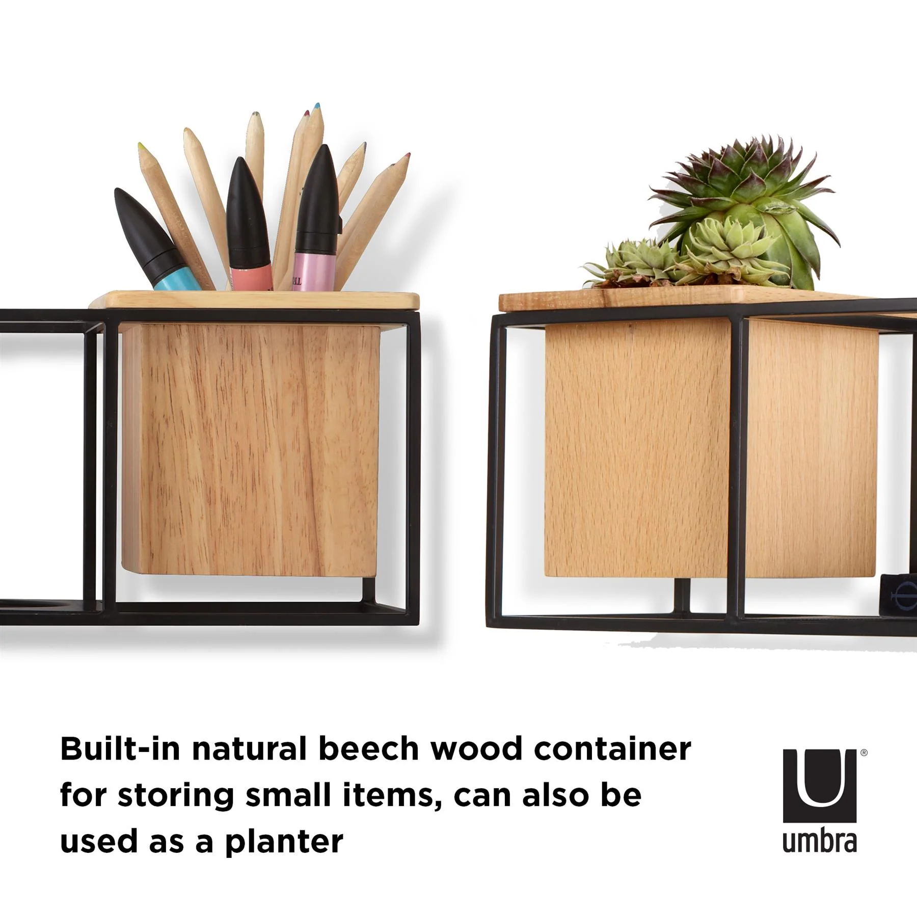 Umbra Cubist Wall Display Shelf with Wooden Container - Image 11